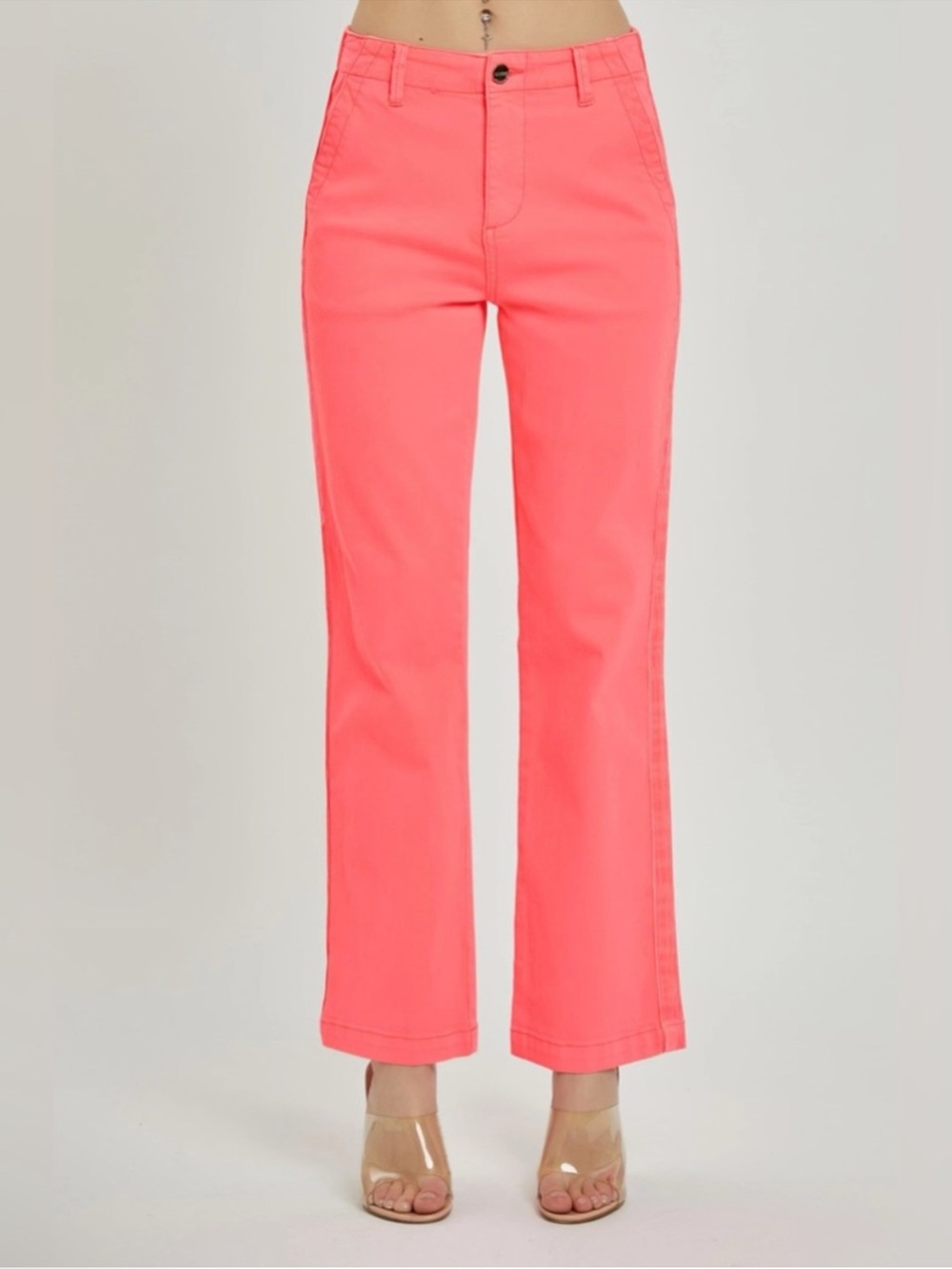 NWT RISEN CORAL PINK Risen Side Twill Tape Detail Straight Pants 15/32